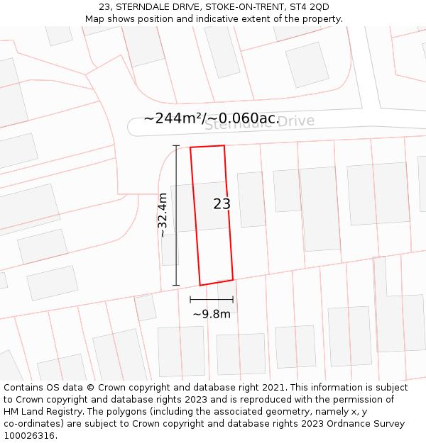 23, STERNDALE DRIVE, STOKE-ON-TRENT, ST4 2QD: Plot and title map