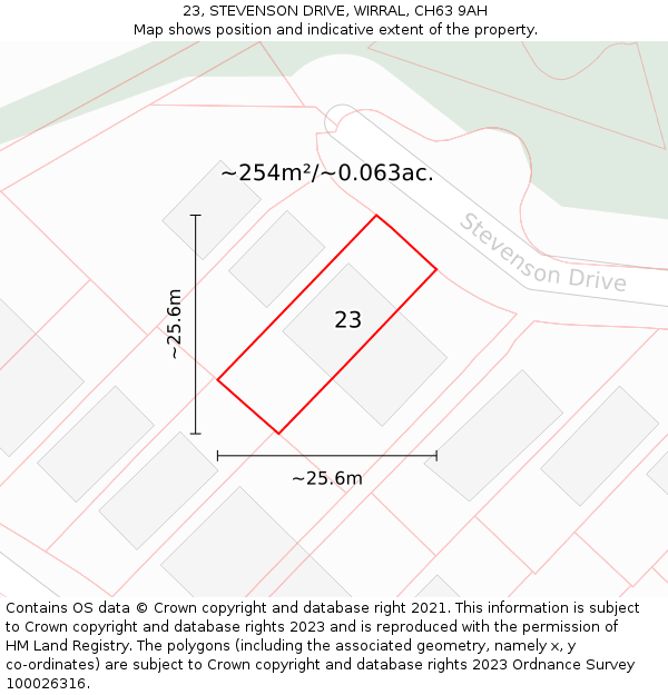 23, STEVENSON DRIVE, WIRRAL, CH63 9AH: Plot and title map