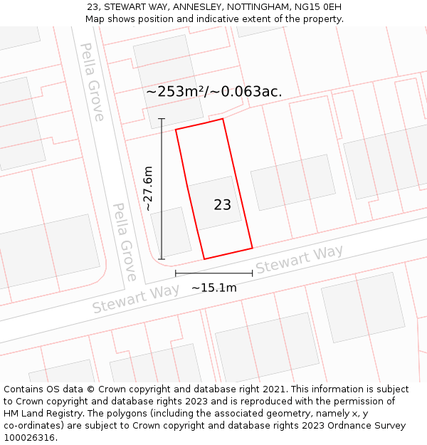 23, STEWART WAY, ANNESLEY, NOTTINGHAM, NG15 0EH: Plot and title map