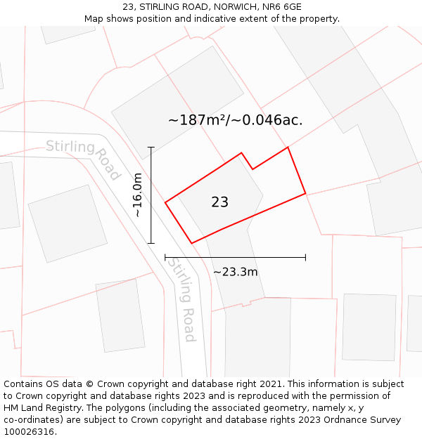 23, STIRLING ROAD, NORWICH, NR6 6GE: Plot and title map