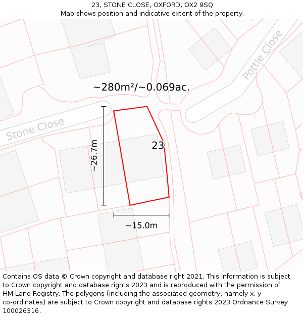 23, STONE CLOSE, OXFORD, OX2 9SQ: Plot and title map