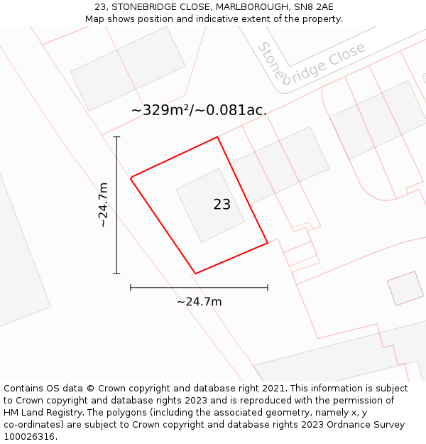 23, STONEBRIDGE CLOSE, MARLBOROUGH, SN8 2AE: Plot and title map