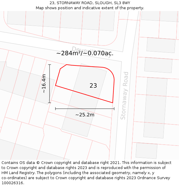 23, STORNAWAY ROAD, SLOUGH, SL3 8WY: Plot and title map