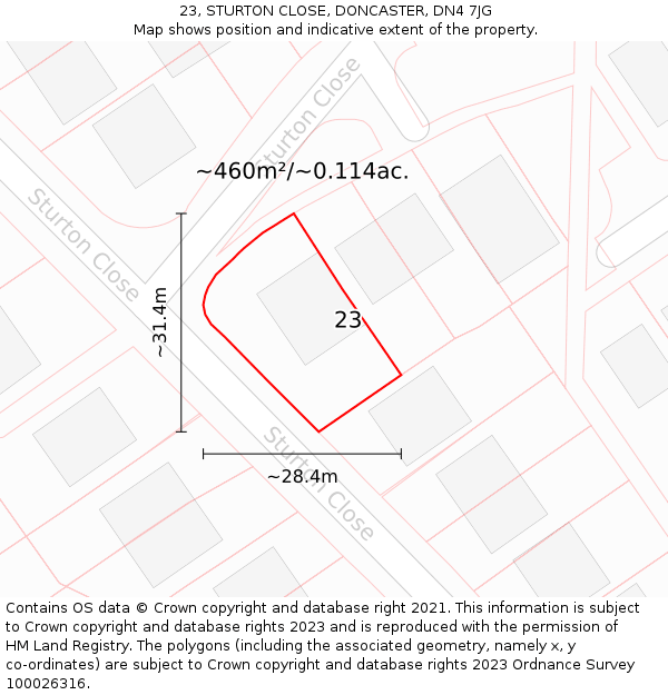 23, STURTON CLOSE, DONCASTER, DN4 7JG: Plot and title map