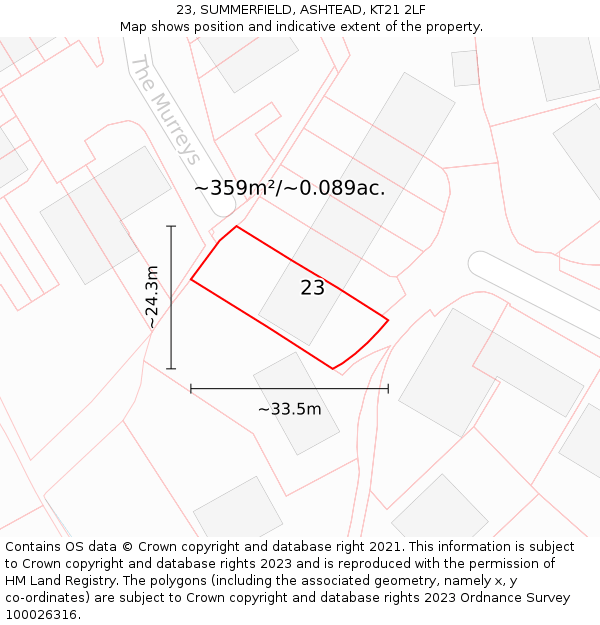 23, SUMMERFIELD, ASHTEAD, KT21 2LF: Plot and title map