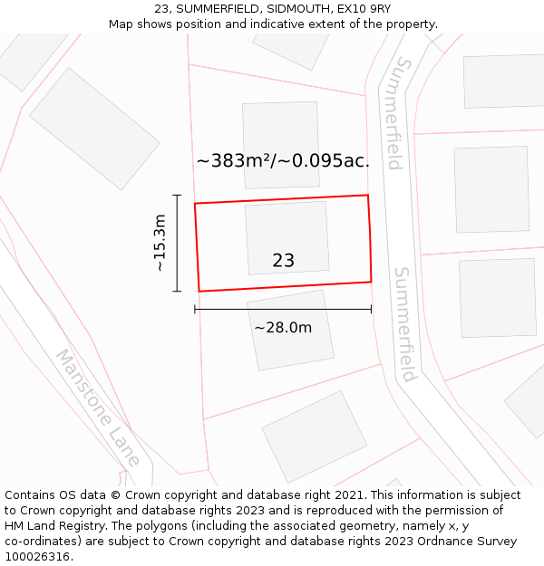 23, SUMMERFIELD, SIDMOUTH, EX10 9RY: Plot and title map