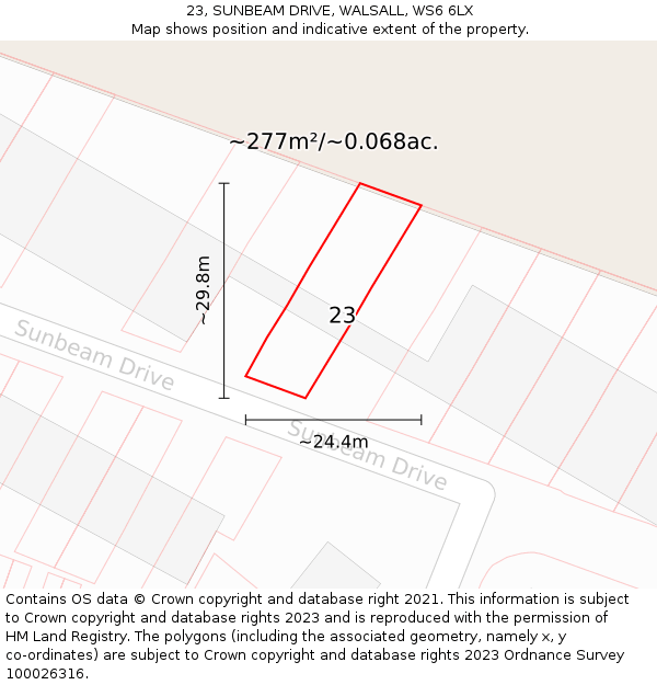 23, SUNBEAM DRIVE, WALSALL, WS6 6LX: Plot and title map