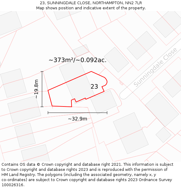 23, SUNNINGDALE CLOSE, NORTHAMPTON, NN2 7LR: Plot and title map