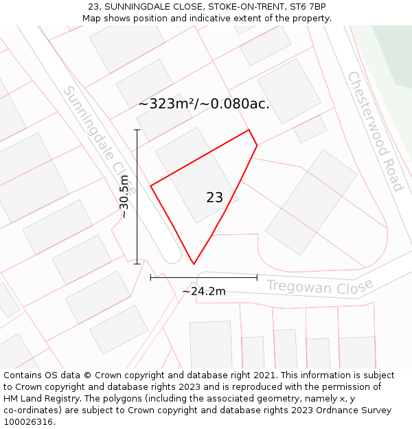 23, SUNNINGDALE CLOSE, STOKE-ON-TRENT, ST6 7BP: Plot and title map