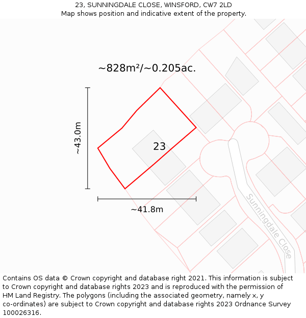 23, SUNNINGDALE CLOSE, WINSFORD, CW7 2LD: Plot and title map