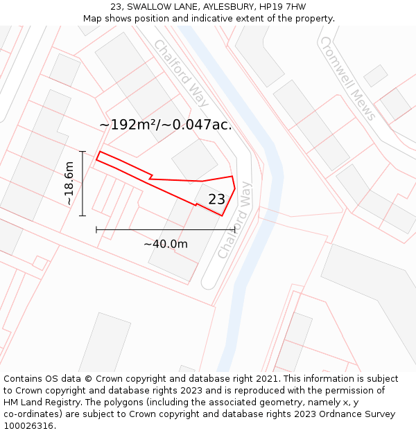 23, SWALLOW LANE, AYLESBURY, HP19 7HW: Plot and title map