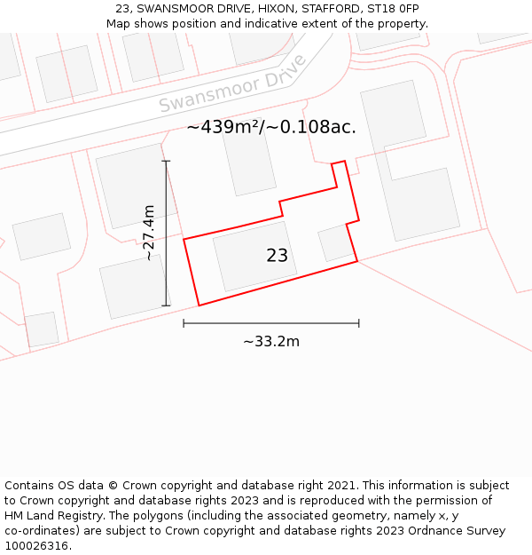 23, SWANSMOOR DRIVE, HIXON, STAFFORD, ST18 0FP: Plot and title map