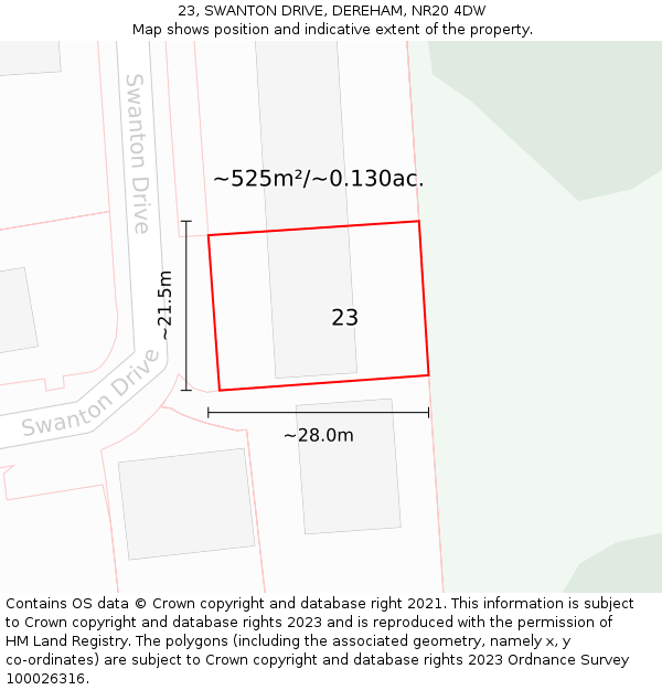 23, SWANTON DRIVE, DEREHAM, NR20 4DW: Plot and title map