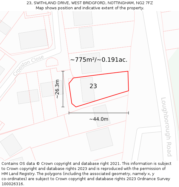 23, SWITHLAND DRIVE, WEST BRIDGFORD, NOTTINGHAM, NG2 7FZ: Plot and title map