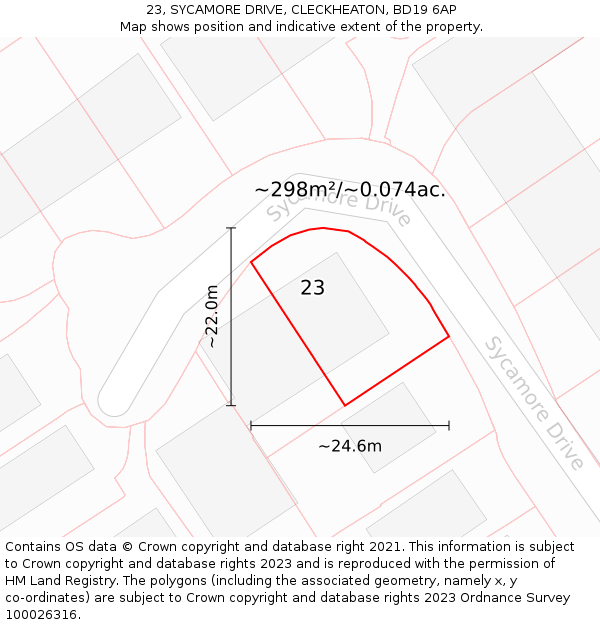 23, SYCAMORE DRIVE, CLECKHEATON, BD19 6AP: Plot and title map