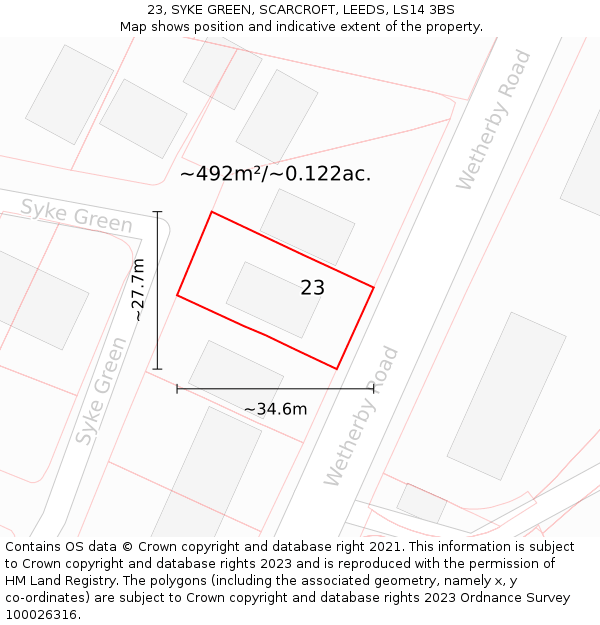 23, SYKE GREEN, SCARCROFT, LEEDS, LS14 3BS: Plot and title map