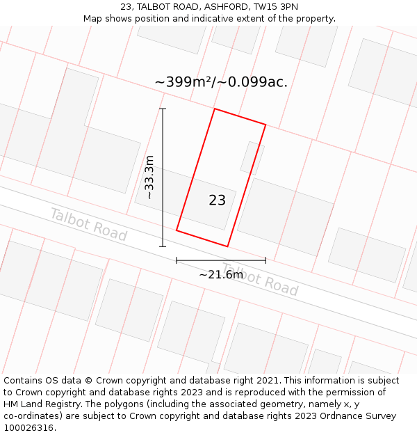 23, TALBOT ROAD, ASHFORD, TW15 3PN: Plot and title map