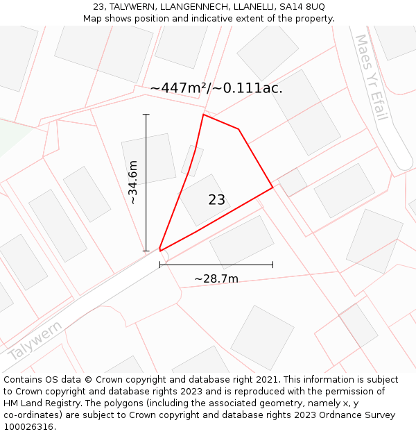 23, TALYWERN, LLANGENNECH, LLANELLI, SA14 8UQ: Plot and title map