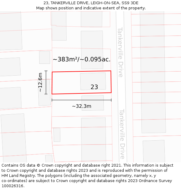 23, TANKERVILLE DRIVE, LEIGH-ON-SEA, SS9 3DE: Plot and title map