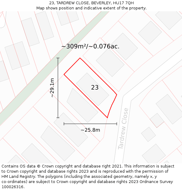 23, TARDREW CLOSE, BEVERLEY, HU17 7QH: Plot and title map