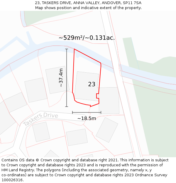 23, TASKERS DRIVE, ANNA VALLEY, ANDOVER, SP11 7SA: Plot and title map