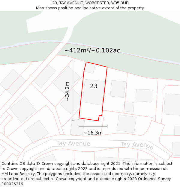 23, TAY AVENUE, WORCESTER, WR5 3UB: Plot and title map