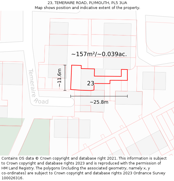 23, TEMERAIRE ROAD, PLYMOUTH, PL5 3UA: Plot and title map