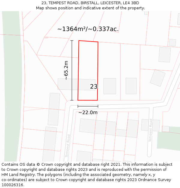 23, TEMPEST ROAD, BIRSTALL, LEICESTER, LE4 3BD: Plot and title map