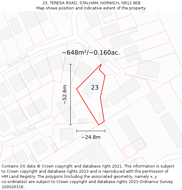 23, TERESA ROAD, STALHAM, NORWICH, NR12 9EB: Plot and title map