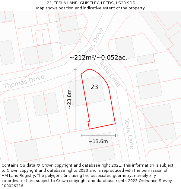 23, TESLA LANE, GUISELEY, LEEDS, LS20 9DS: Plot and title map