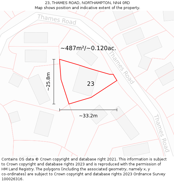 23, THAMES ROAD, NORTHAMPTON, NN4 0RD: Plot and title map