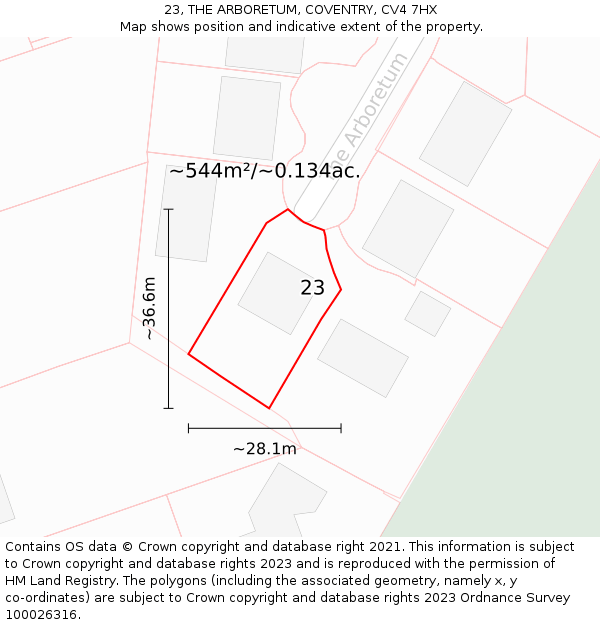 23, THE ARBORETUM, COVENTRY, CV4 7HX: Plot and title map