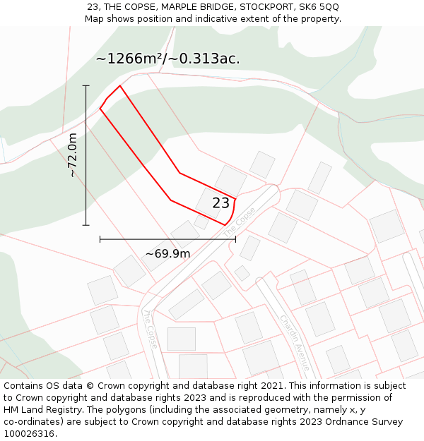 23, THE COPSE, MARPLE BRIDGE, STOCKPORT, SK6 5QQ: Plot and title map