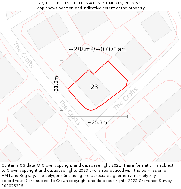 23, THE CROFTS, LITTLE PAXTON, ST NEOTS, PE19 6PG: Plot and title map