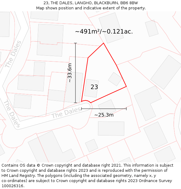 23, THE DALES, LANGHO, BLACKBURN, BB6 8BW: Plot and title map