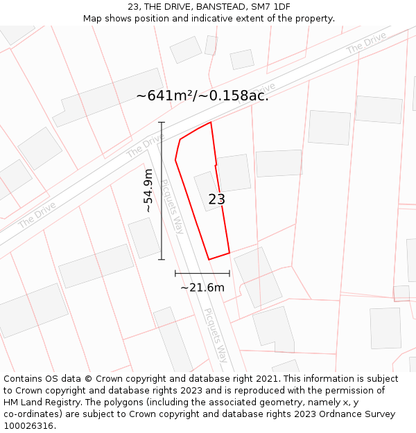 23, THE DRIVE, BANSTEAD, SM7 1DF: Plot and title map