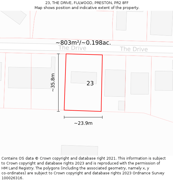 23, THE DRIVE, FULWOOD, PRESTON, PR2 8FF: Plot and title map
