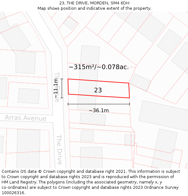 23, THE DRIVE, MORDEN, SM4 6DH: Plot and title map