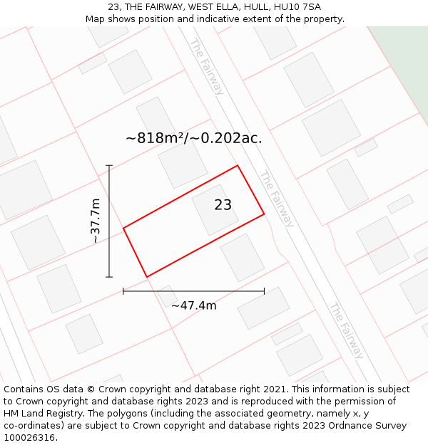 23, THE FAIRWAY, WEST ELLA, HULL, HU10 7SA: Plot and title map