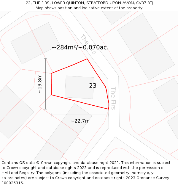 23, THE FIRS, LOWER QUINTON, STRATFORD-UPON-AVON, CV37 8TJ: Plot and title map