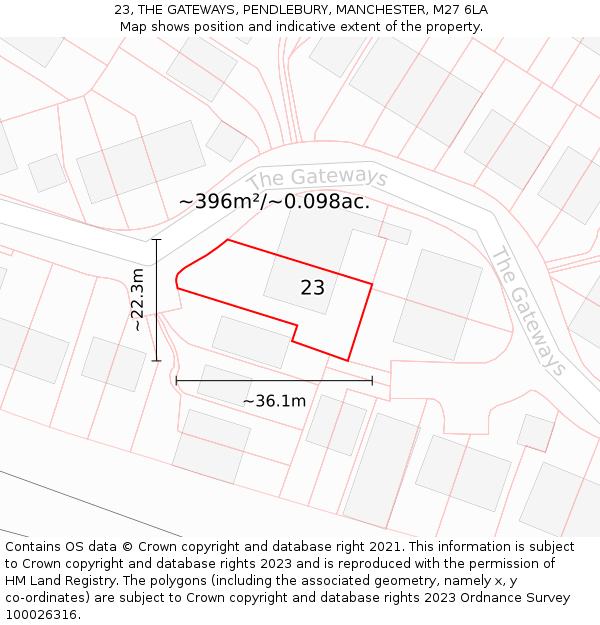 23, THE GATEWAYS, PENDLEBURY, MANCHESTER, M27 6LA: Plot and title map