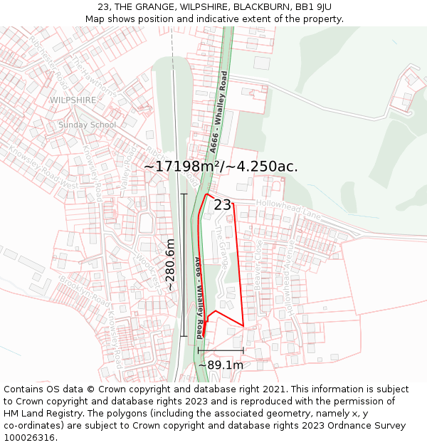 23, THE GRANGE, WILPSHIRE, BLACKBURN, BB1 9JU: Plot and title map