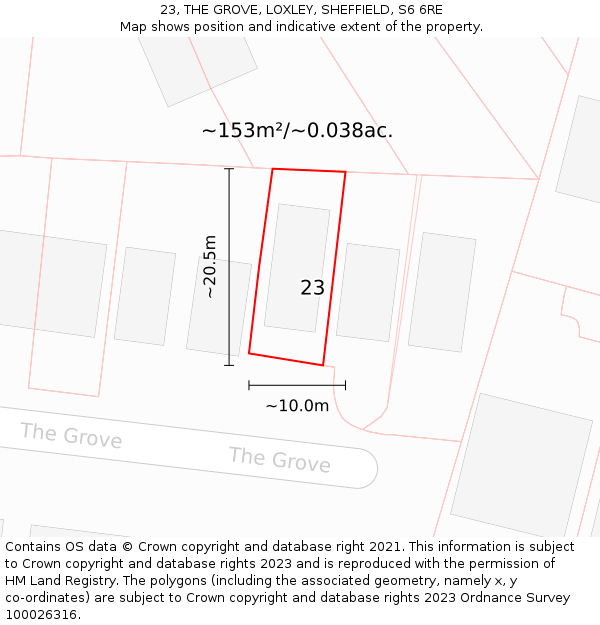 23, THE GROVE, LOXLEY, SHEFFIELD, S6 6RE: Plot and title map