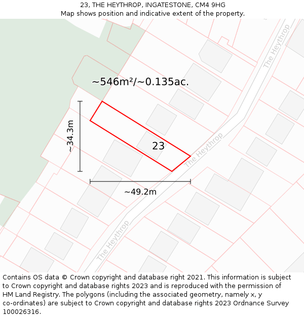 23, THE HEYTHROP, INGATESTONE, CM4 9HG: Plot and title map