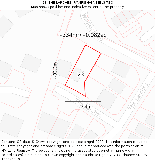 23, THE LARCHES, FAVERSHAM, ME13 7SQ: Plot and title map