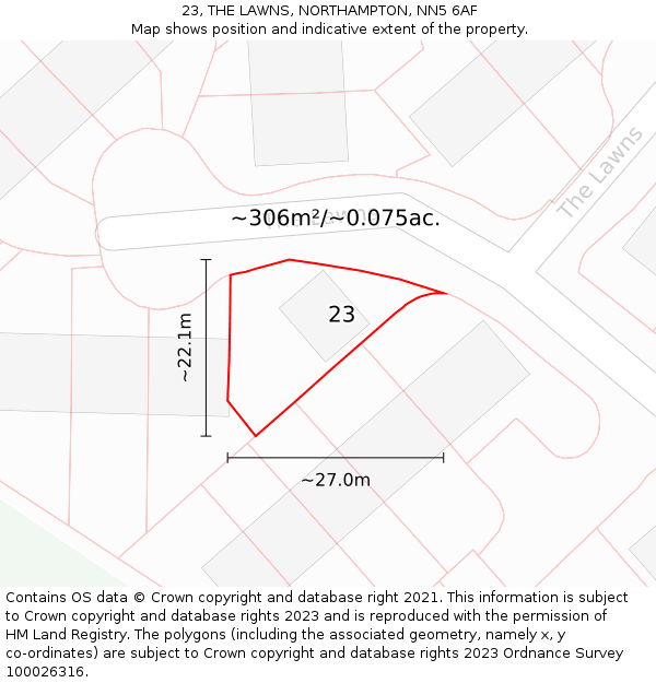 23, THE LAWNS, NORTHAMPTON, NN5 6AF: Plot and title map