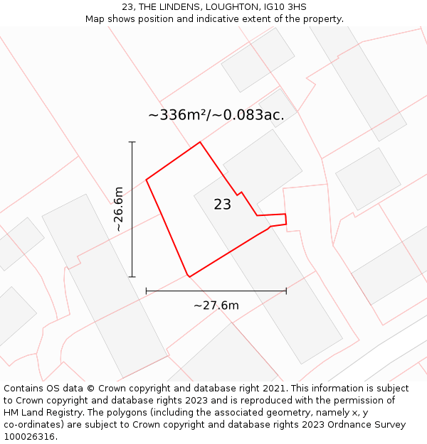 23, THE LINDENS, LOUGHTON, IG10 3HS: Plot and title map