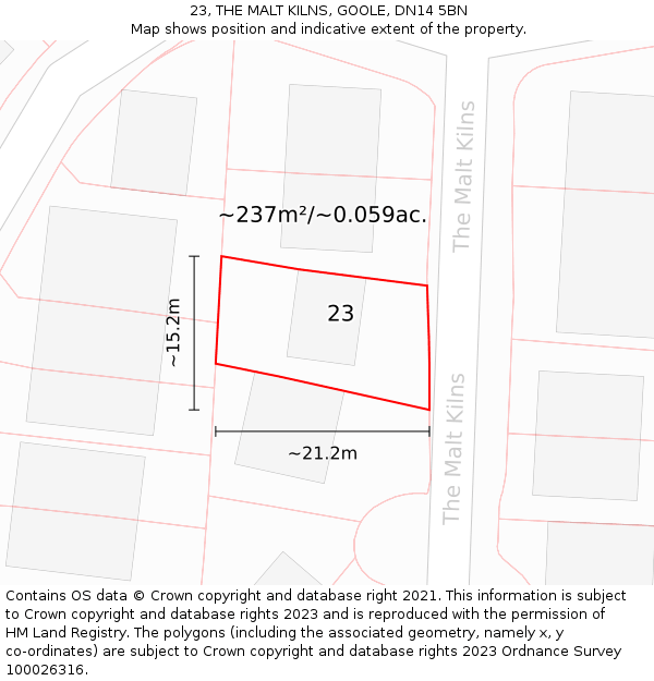 23, THE MALT KILNS, GOOLE, DN14 5BN: Plot and title map