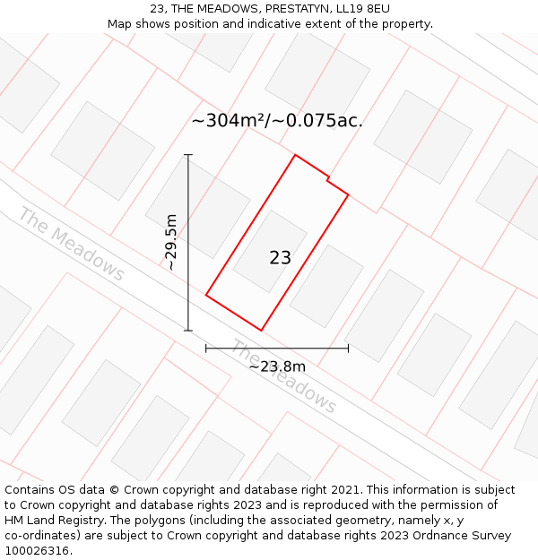 23, THE MEADOWS, PRESTATYN, LL19 8EU: Plot and title map