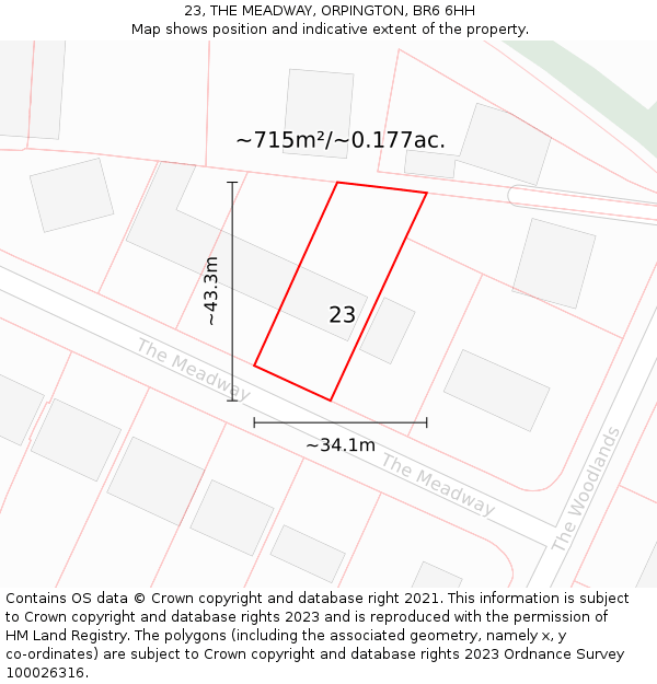 23, THE MEADWAY, ORPINGTON, BR6 6HH: Plot and title map